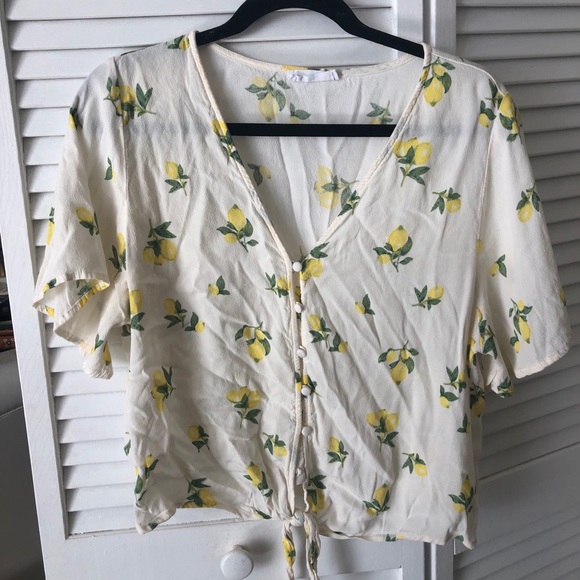 Elodie Tops - ELODIE Lemon Crop Button Down